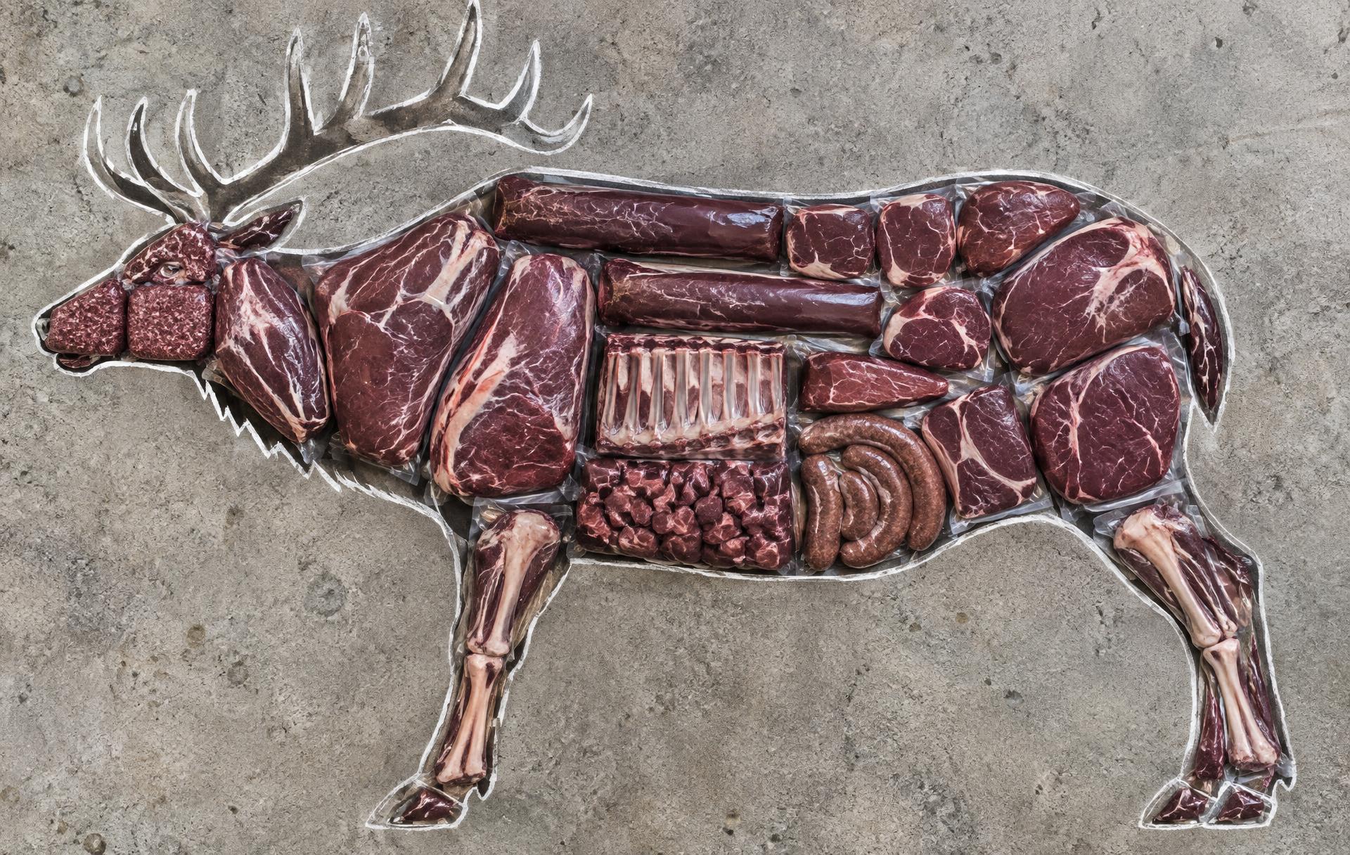 Every package of meat that comes out of one elk, laid out inside its outline